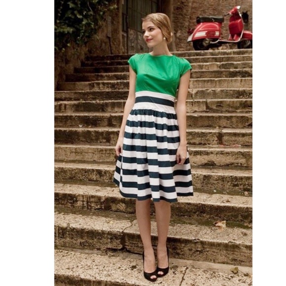 Shabby Apple Dresses & Skirts - Shabby Apple Gondola Green Navy White Modest Dress